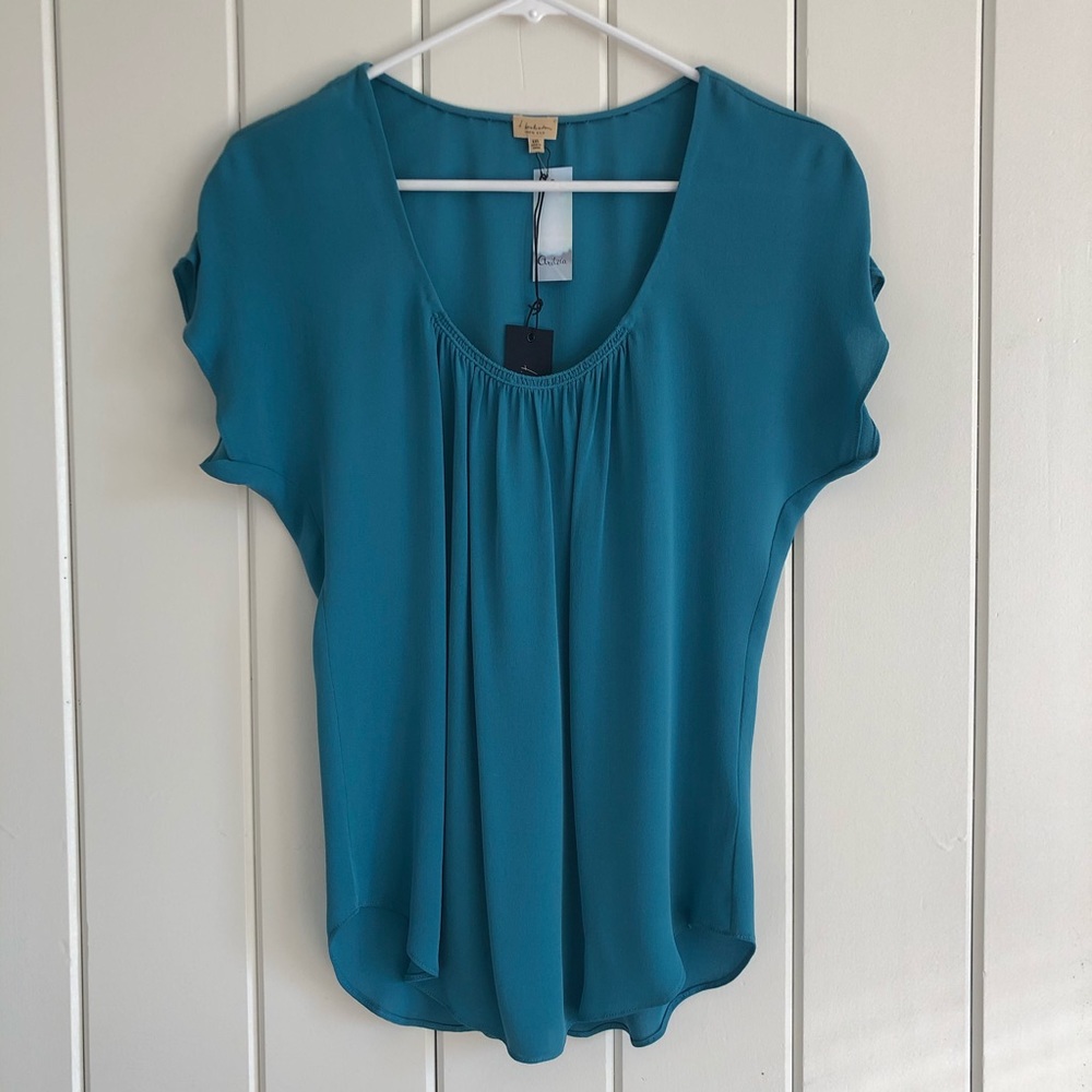 Aritzia Turquoise Blue 100% Silk Blouse Shirt